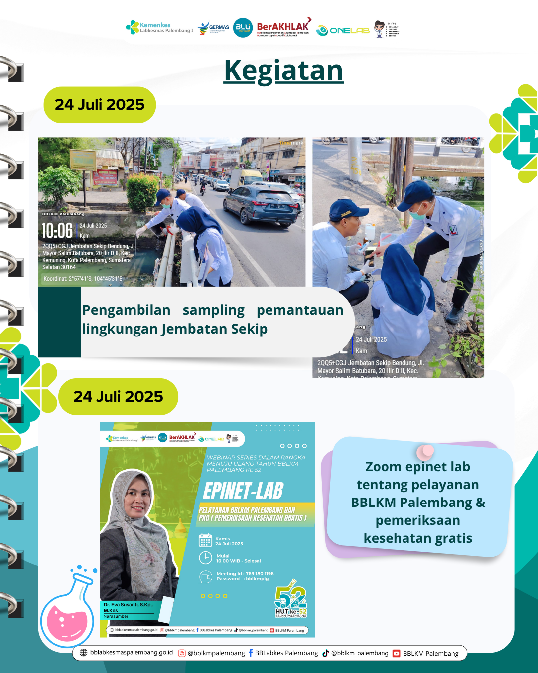 Gambar BBLKM Palembang Lakukan Pengambilan Sampling Pemantauan Lingkungan di Jembatan Sekip Palembang
